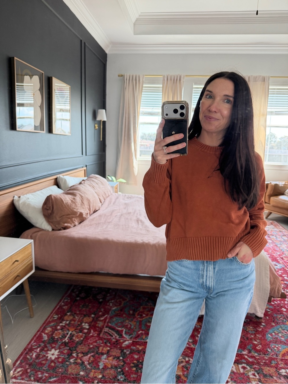 Women's Rust 100% CottonCrewneck Sweater - Casual Pullover
